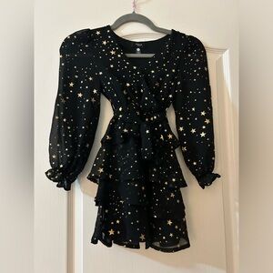 Aqua Girls Star Gold Black Dress Size 4/5